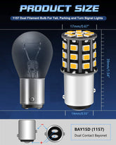 Alopee 2-Pack 1157 BAY15D 1016 1034 7528 2057 2357 Car Turn Signal Lights - 12V-24V Extremely Bright Amber/Yellow 2835 33 SMD LED Light Bulb - Replacement for Tail Blinker LED Bulb